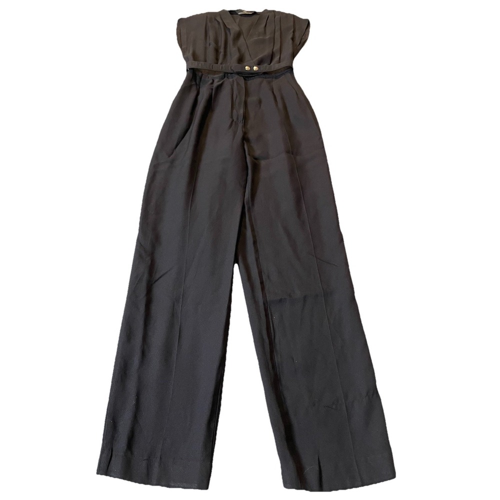 80s Union Made Pleated Jumpsuit Juniors Sz 9 Belted Black Tapered Leg Classic